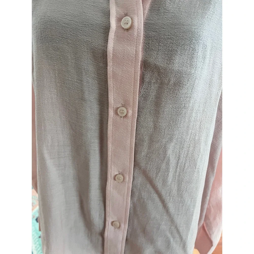 H&M Pink Textured Long Sleeve Collared Button Up Shirt Womens XL - Picture 2 of 5